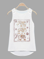 Wholesale Round Neck Printed Sleeveless White Camis