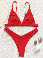 Wholesale Red V-Neck Sleeveless Plain Bikini Suits