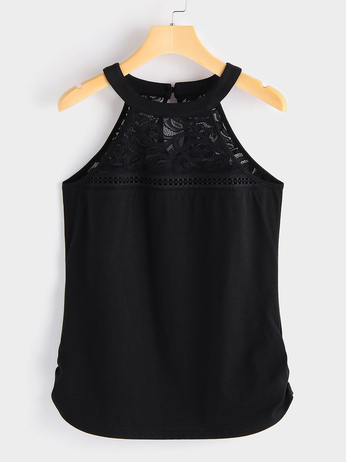 Wholesale Crew Neck Plain Lace Sleeveless Black Camis