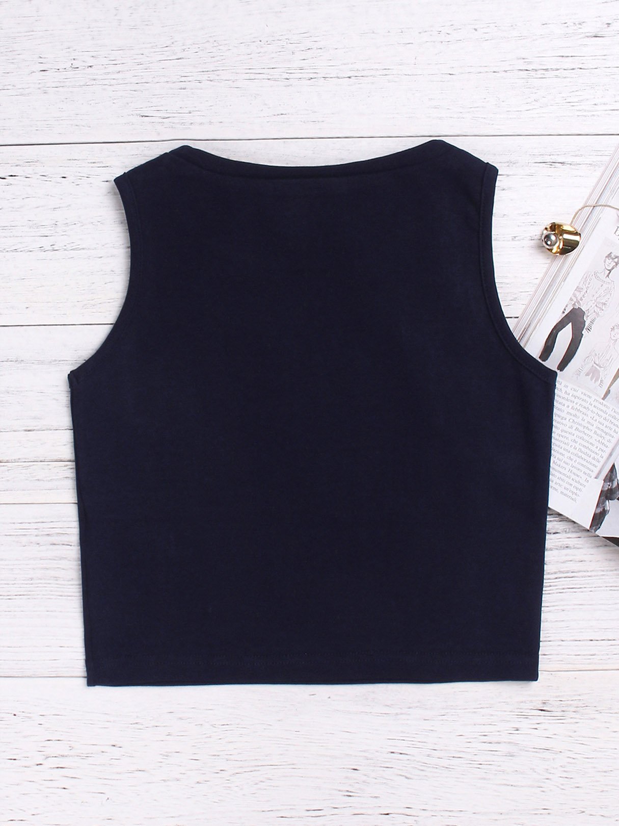 Wholesale Round Neck Cut Out Sleeveless Navy Tank Top