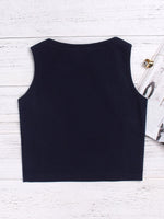 Wholesale Round Neck Cut Out Sleeveless Navy Tank Top