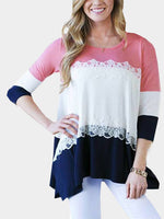 Wholesale Round Neck 3/4 Sleeve Irregular Hem T-Shirts