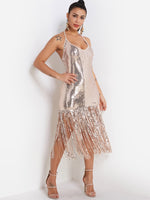 OEM Ladies Gold V-Neck Dresses