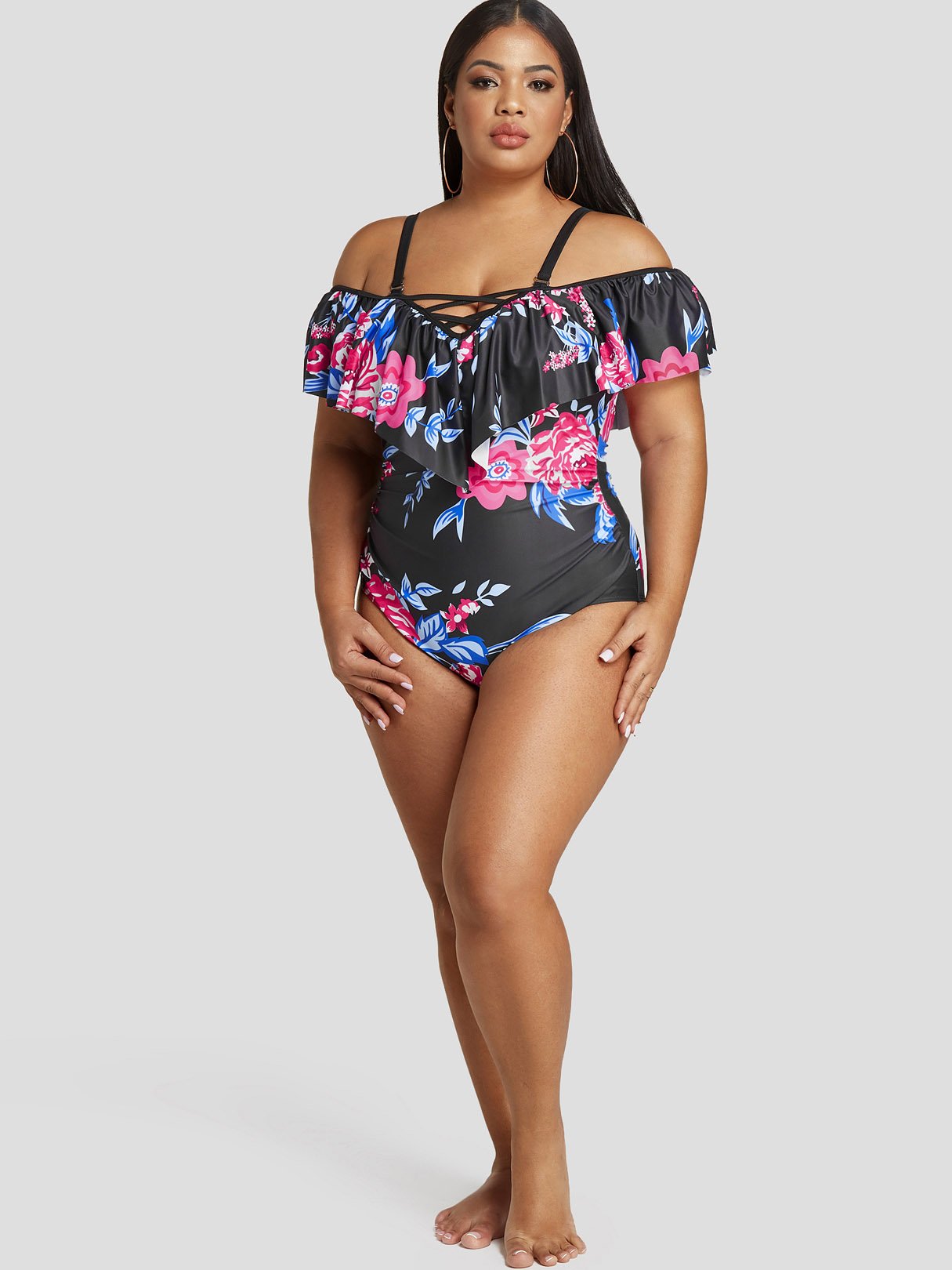 NEW FEELING Womens Black Plus Size Swimwear