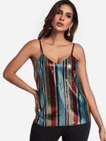 Wholesale V-Neck Stripe Sequins Embellished Sleeveless Camis