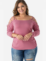 Wholesale Off The Shoulder Plain Hollow Long Sleeve Plum Plus Size Tops