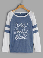 Wholesale Round Neck Stripe Letter Printed Long Sleeve T-Shirts