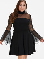 Wholesale Classic Collar Plain See Through Long Sleeve Black Plus Size Dress