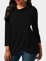 Wholesale Roll Neck Slit Long Sleeve Black T-Shirts