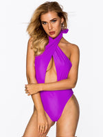 Wholesale Halter Sleeveless Plain Backless Cut Out High Waist One-Pieces Swimwears