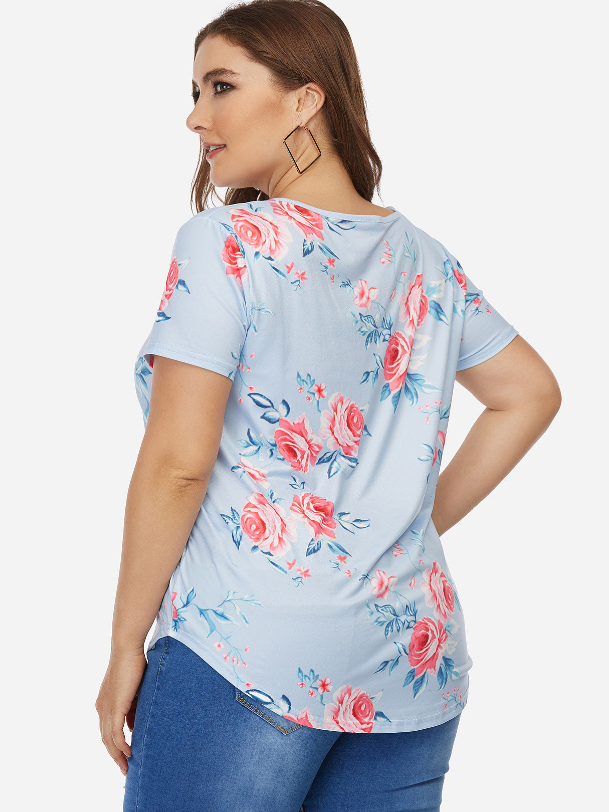 NEW FEELING Womens Sky Blue Plus Size Tops