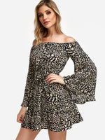 OEM Ladies Leopard Off The Shoulder Dresses