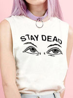 Wholesale Sleeveless Eyes Pattern Round Neck Top