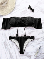 Wholesale Off The Shoulder Deep V Neck Sleeveless Two Piece Bikinis