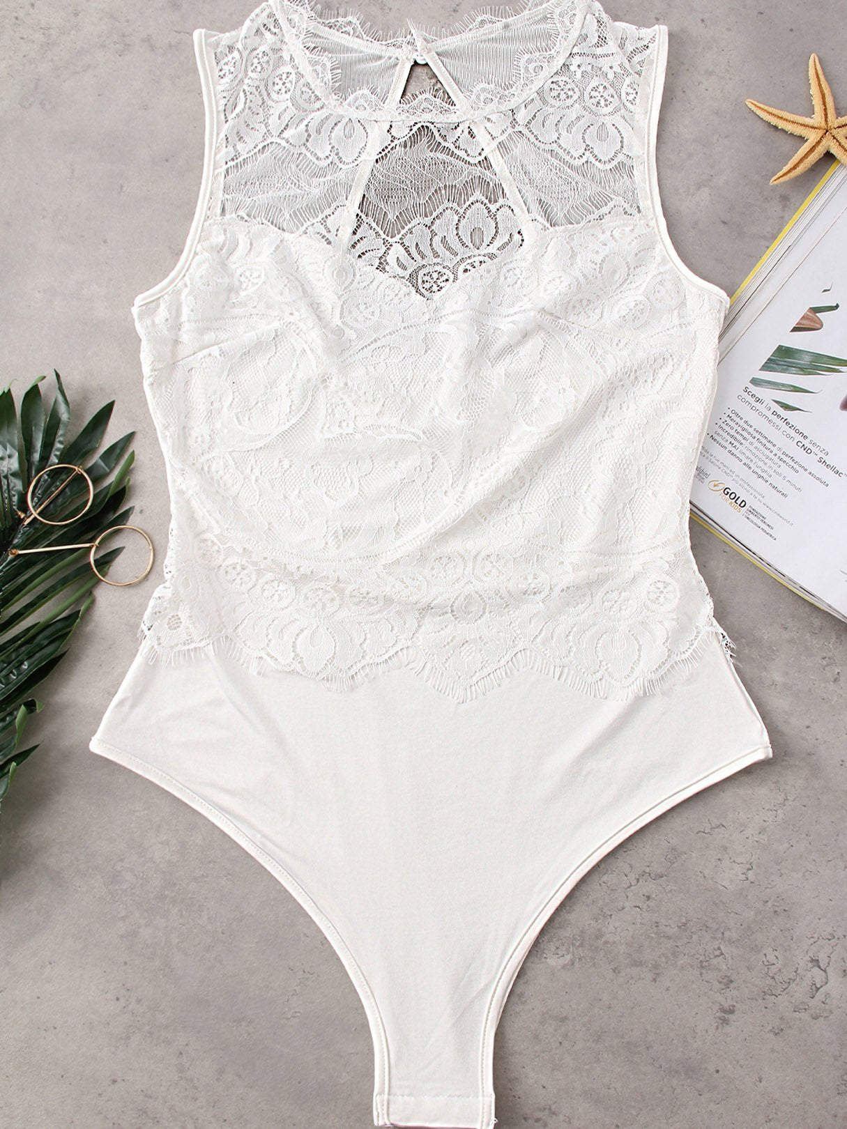 NEW FEELING Womens White Bodysuits