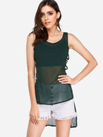 Wholesale Cut Out Sleeveless Irregular Hem Green Camis