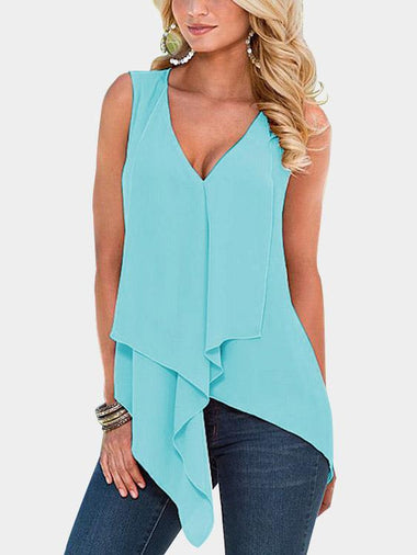 Wholesale V-Neck Tiered Sleeveless Irregular Hem Tank Top