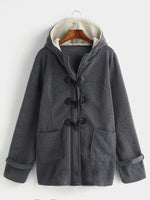 Wholesale Plain Side Pockets Hooded Long Sleeve Plus Size Coats & Jackets