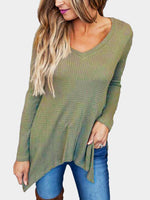 Wholesale V-Neck Long Sleeve Green Top