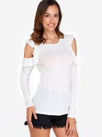 Wholesale Round Neck Cut Out Long Sleeve White T-Shirts