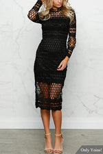 Wholesale Black Crew Neck Long Sleeve Plain Sexy Dress