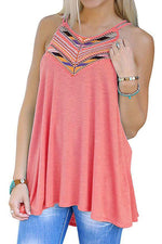 Wholesale Round Neck Floral Print Backless Sleeveless Irregular Hem Watermelon Red Camis