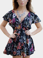 Wholesale V-Neck Short Sleeve Floral Print Dress