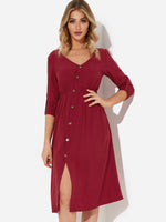 OEM Ladies Burgundy V-Neck Dresses