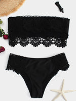 Wholesale Black Tube Top Lace Self-Tie Two Piece Bikini