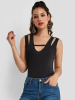 Wholesale V-Neck Cut Out Sleeveless Black Tank Top