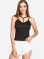 Wholesale V-Neck Backless Cut Out Spaghetti Strap Sleeveless Black Camis