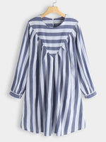 Wholesale Round Neck Stripe Long Sleeve Casual Dresses