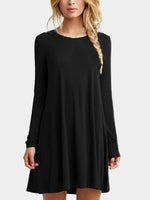 Wholesale Black Round Neck Long Sleeve Ruffle Hem Mini Dresses