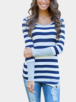 Wholesale Round Neck Stripe Long Sleeve Irregular Hem Top