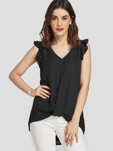 Wholesale V-Neck Twist Sleeveless Black Tank Top