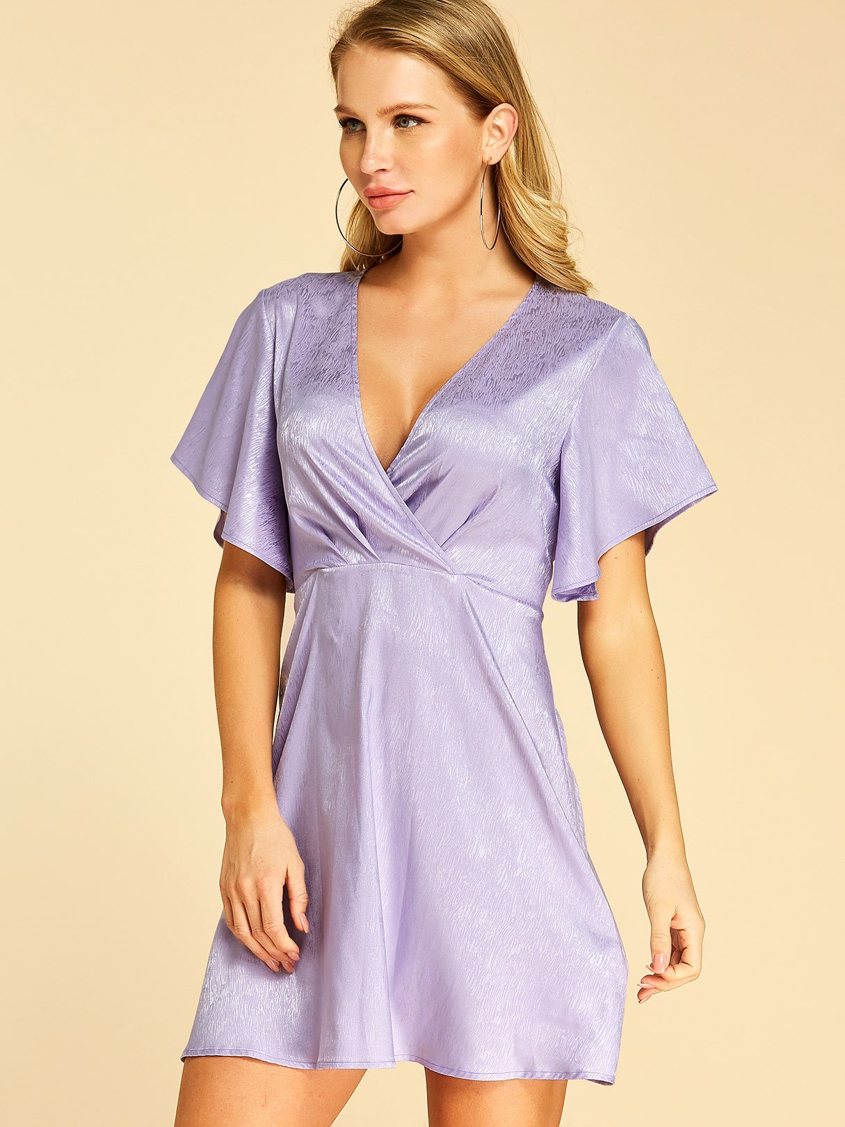 OEM Ladies Purple V-Neck Dresses