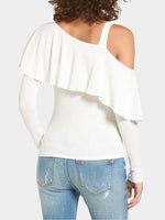 Wholesale One Shoulder Plain Tiered Long Sleeve White T-Shirts