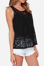 Wholesale Crew Neck Lace Backless Slit Sleeveless Black Camis