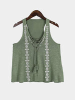 Wholesale V-Neck Embroidered Sleeveless Green Camis