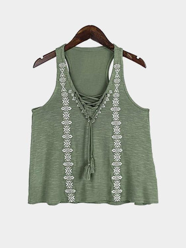 Wholesale V-Neck Embroidered Sleeveless Green Camis
