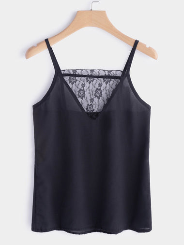 Wholesale V-Neck Lace Backless Sleeveless Black Camis
