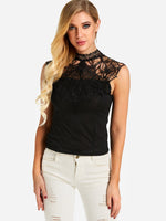 Wholesale Halter Lace Cut Out Sleeveless Black Tank Top
