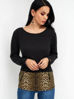 Wholesale Scoop Neck Leopard Long Sleeve T-Shirts