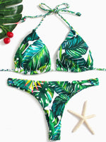 Wholesale V-Neck Sleeveless Floral Print Tie-Up Two Piece Bikinis