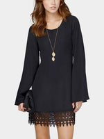 Wholesale Round Neck Lace Long Sleeve Black Casual Dresses