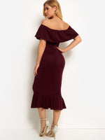 NEW FEELING Womens Burgundy Off The Shoulder Dresses