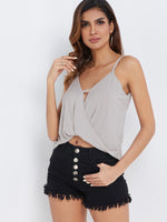 Wholesale Deep V Neck Plain Crossed Front Sleeveless Grey Camis