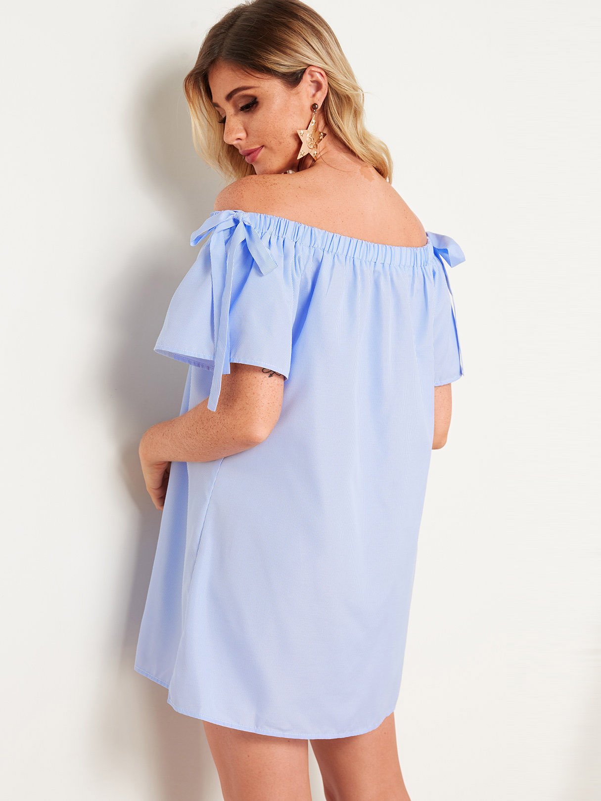 NEW FEELING Womens Blue Off The Shoulder Dresses