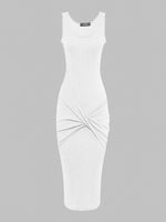 Wholesale Round Neck Plain Backless Sleeveless White Midi Dress