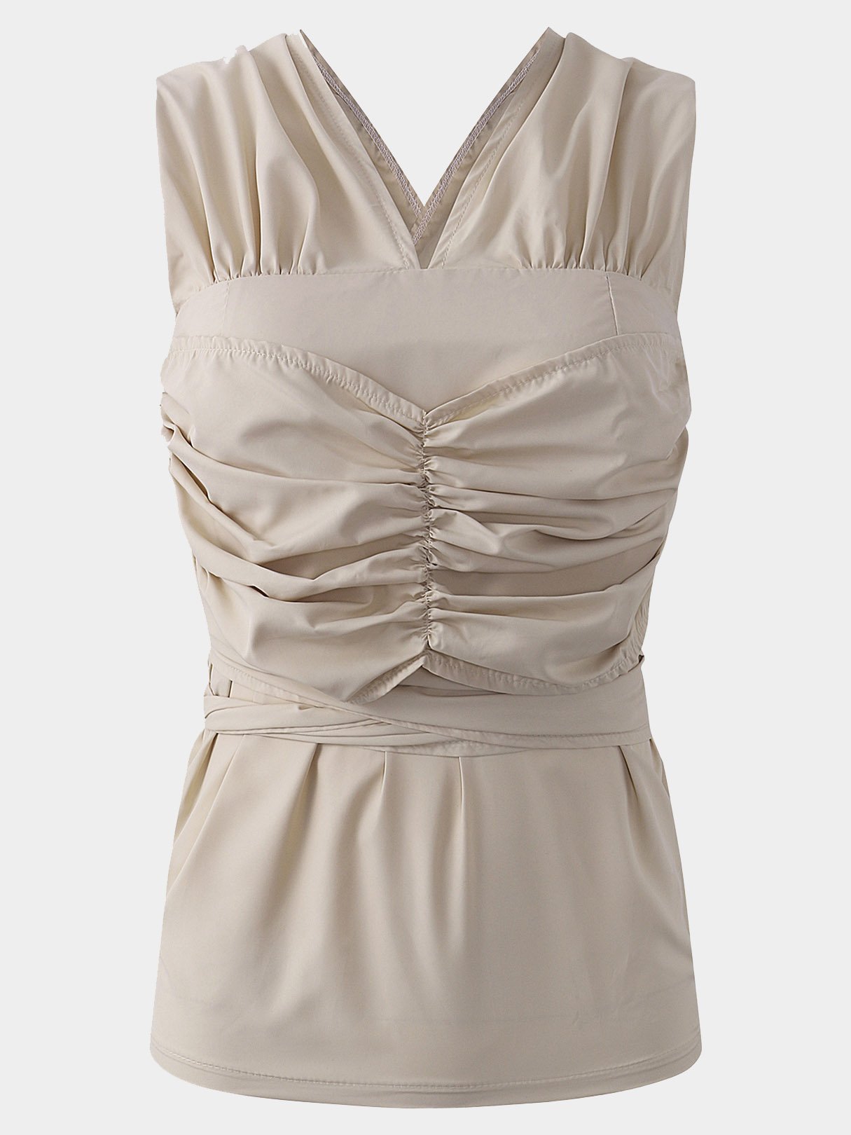 Wholesale Khaki Deep V-Neck Sleeveless Zip Back Lace-Up Dresses